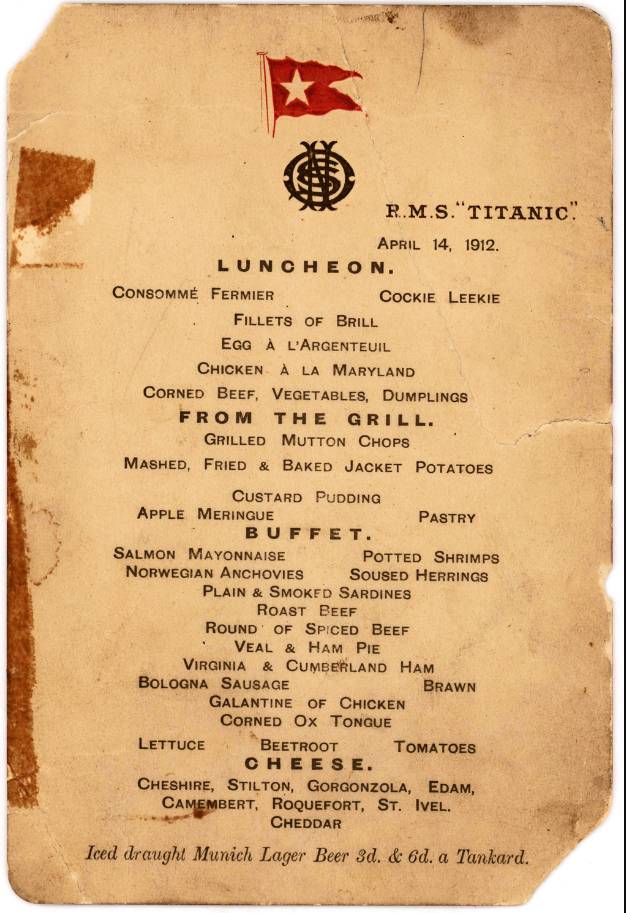 Titanic’in zengin yolcuları ne yemek yiyordu? Her güne özel menü hazırlamışlar 9